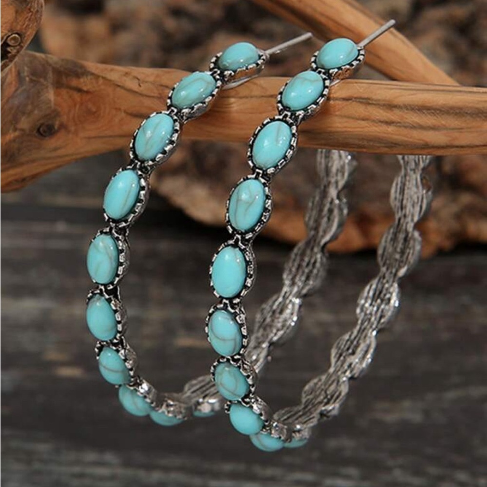 Western Style Turquoise Hoop Earrings